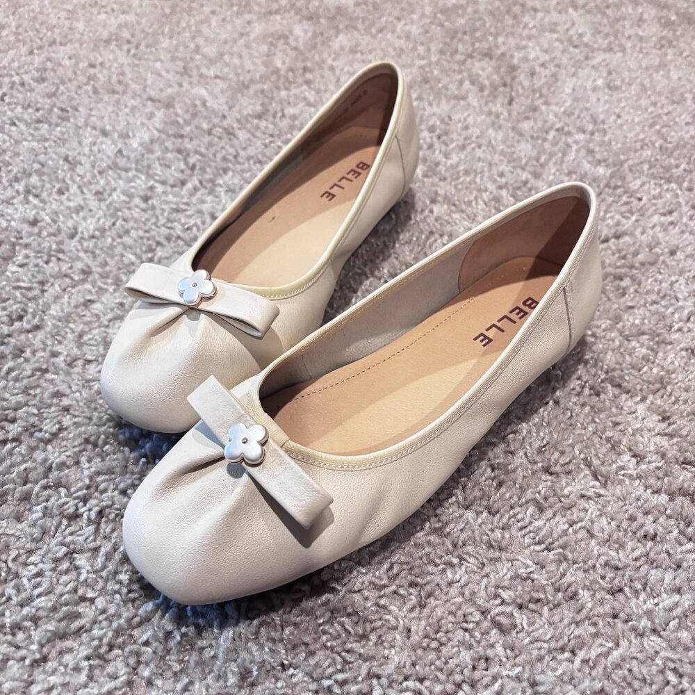 Belle Off-White Leather Flats